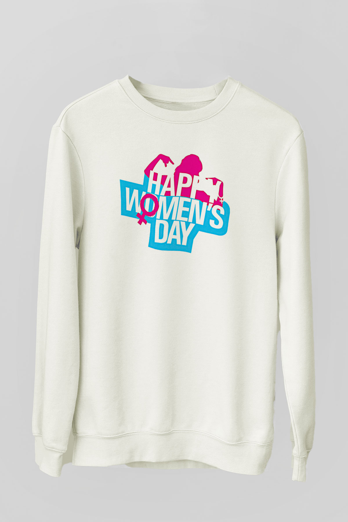 Kadınlar Günü Baskılı Beyaz Unisex Sweatshirt