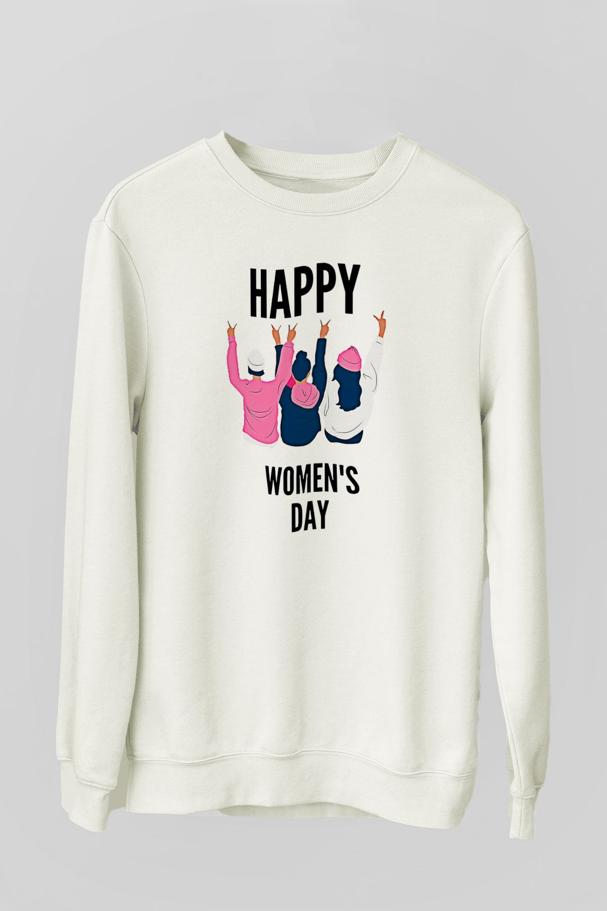 Kadınlar Günü Baskılı Beyaz Unisex Sweatshirt