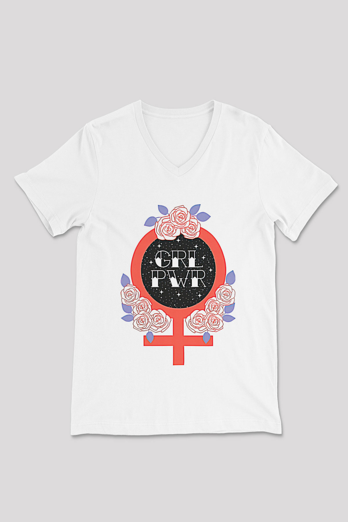 Kadınlar Günü Baskılı Beyaz Unisex V Yaka Tişört - Tshirt