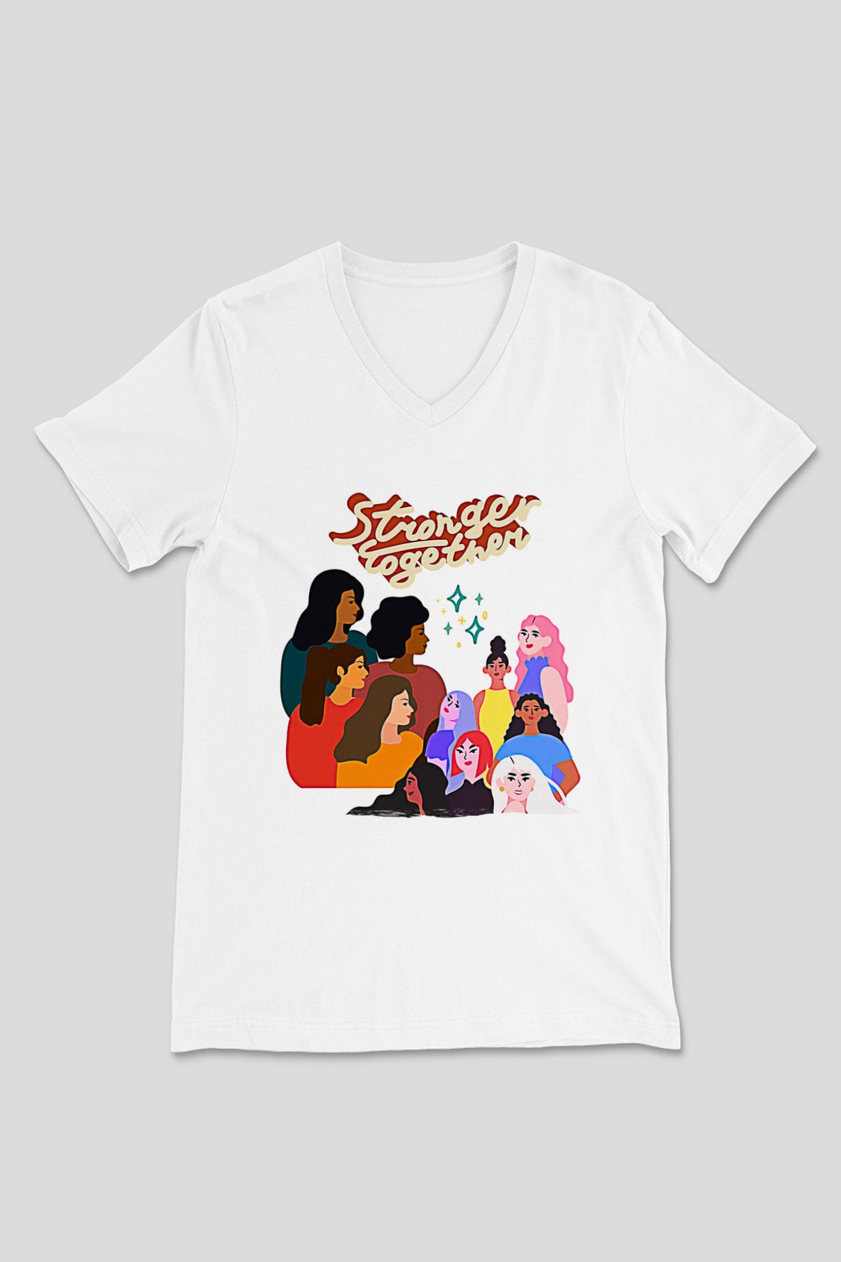 Kadınlar Günü Baskılı Beyaz Unisex V Yaka Tişört - Tshirt