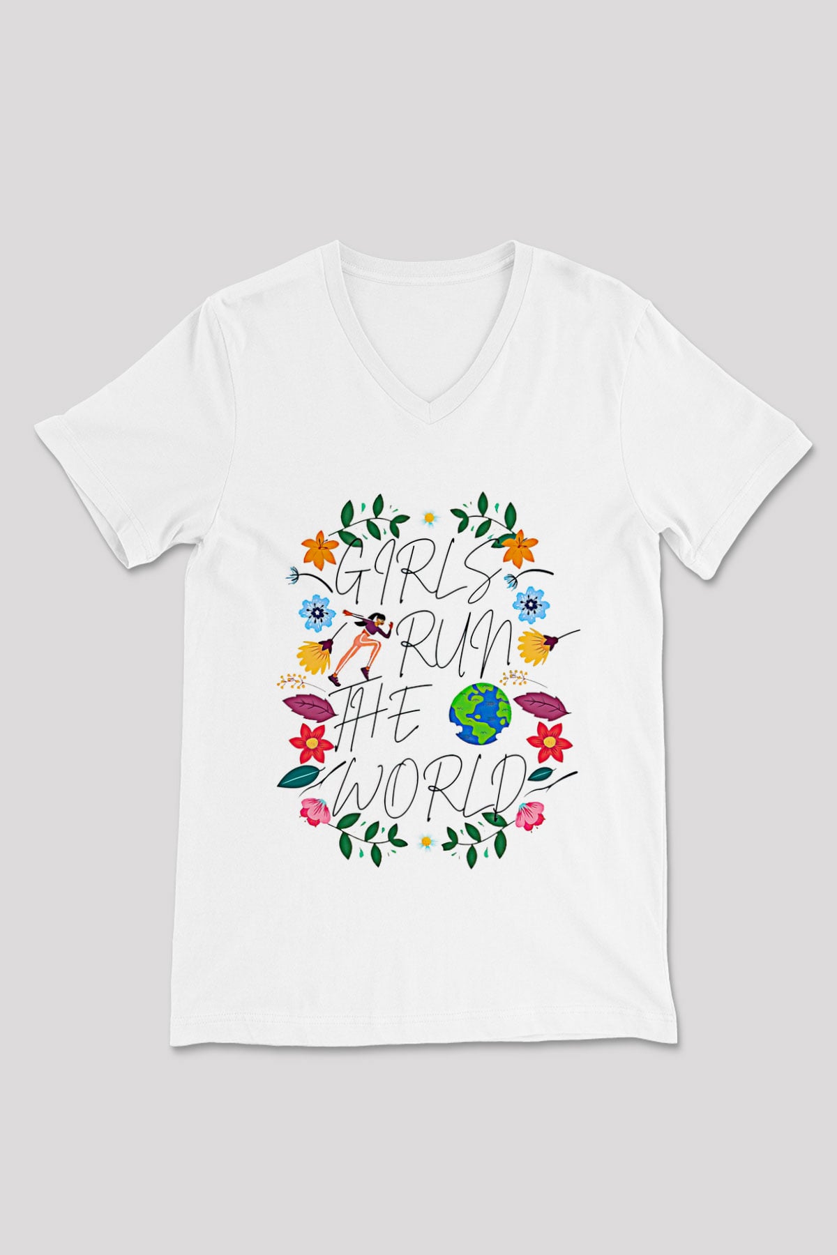 Kadınlar Günü Baskılı Beyaz Unisex V Yaka Tişört - Tshirt