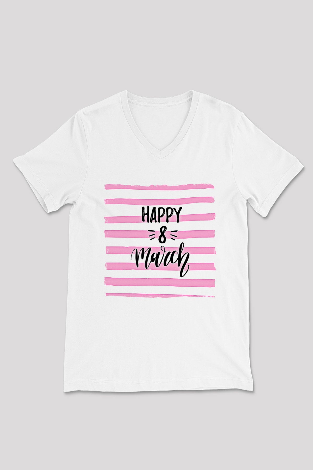 Kadınlar Günü Baskılı Beyaz Unisex V Yaka Tişört - Tshirt