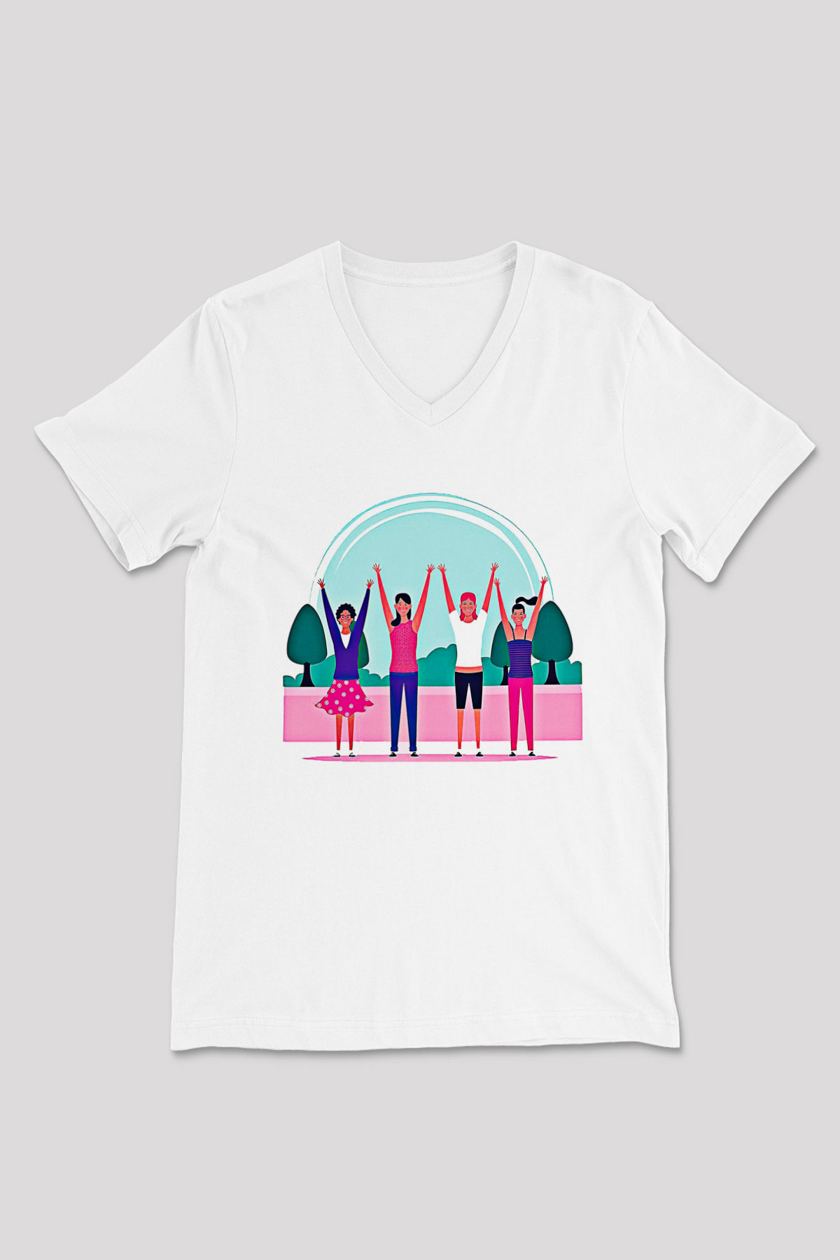 Kadınlar Günü Baskılı Beyaz Unisex V Yaka Tişört - Tshirt