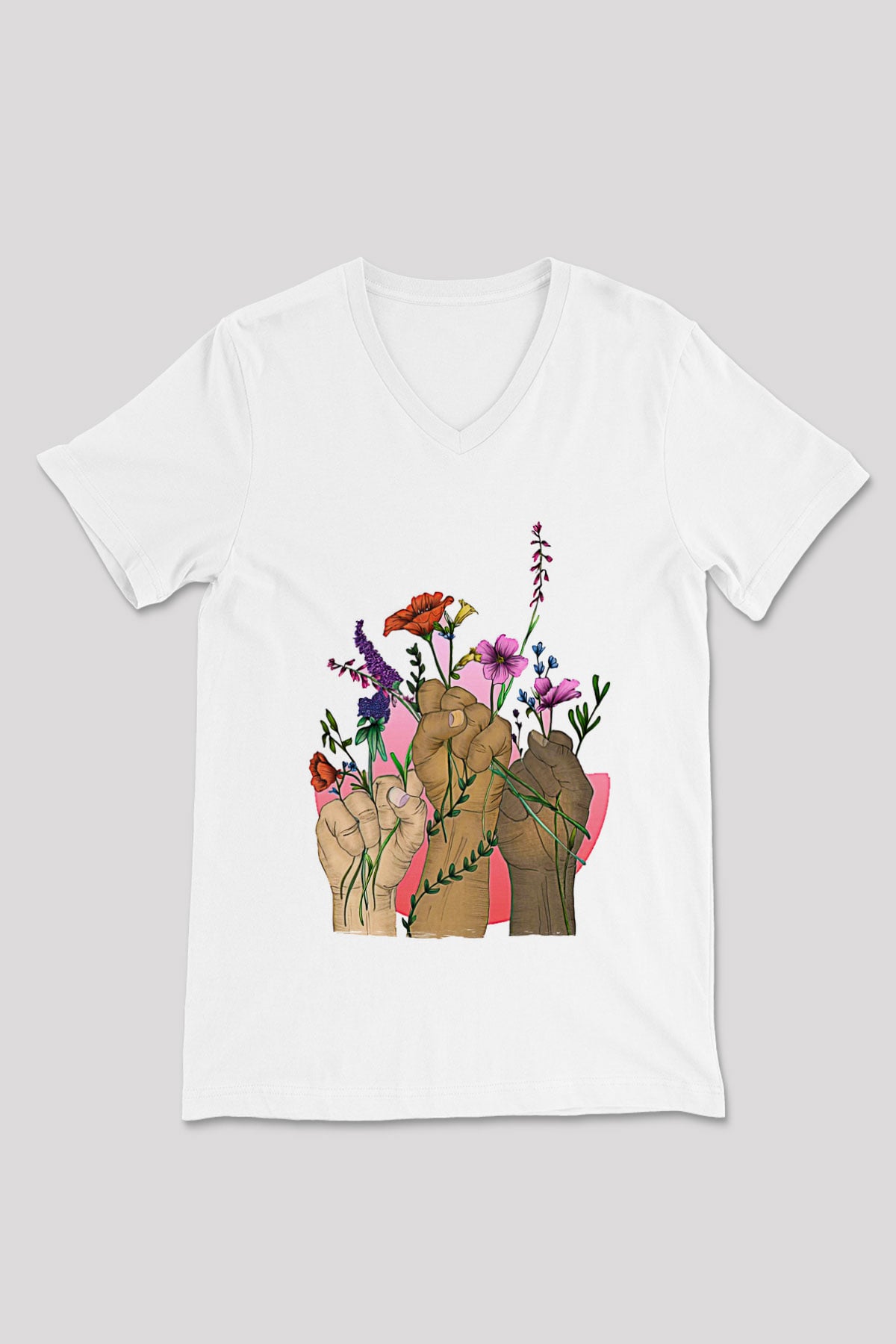 Kadınlar Günü Baskılı Beyaz Unisex V Yaka Tişört - Tshirt