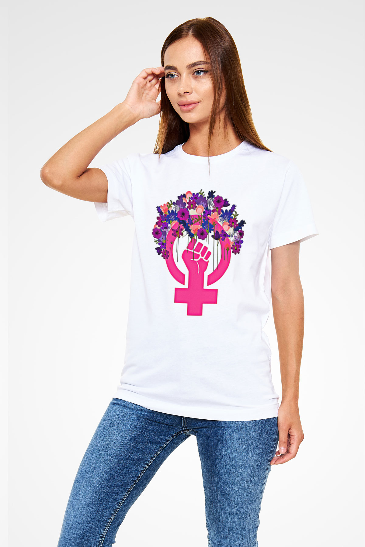 Kadınlar Günü Baskılı Unisex Beyaz Tişört - Tshirt