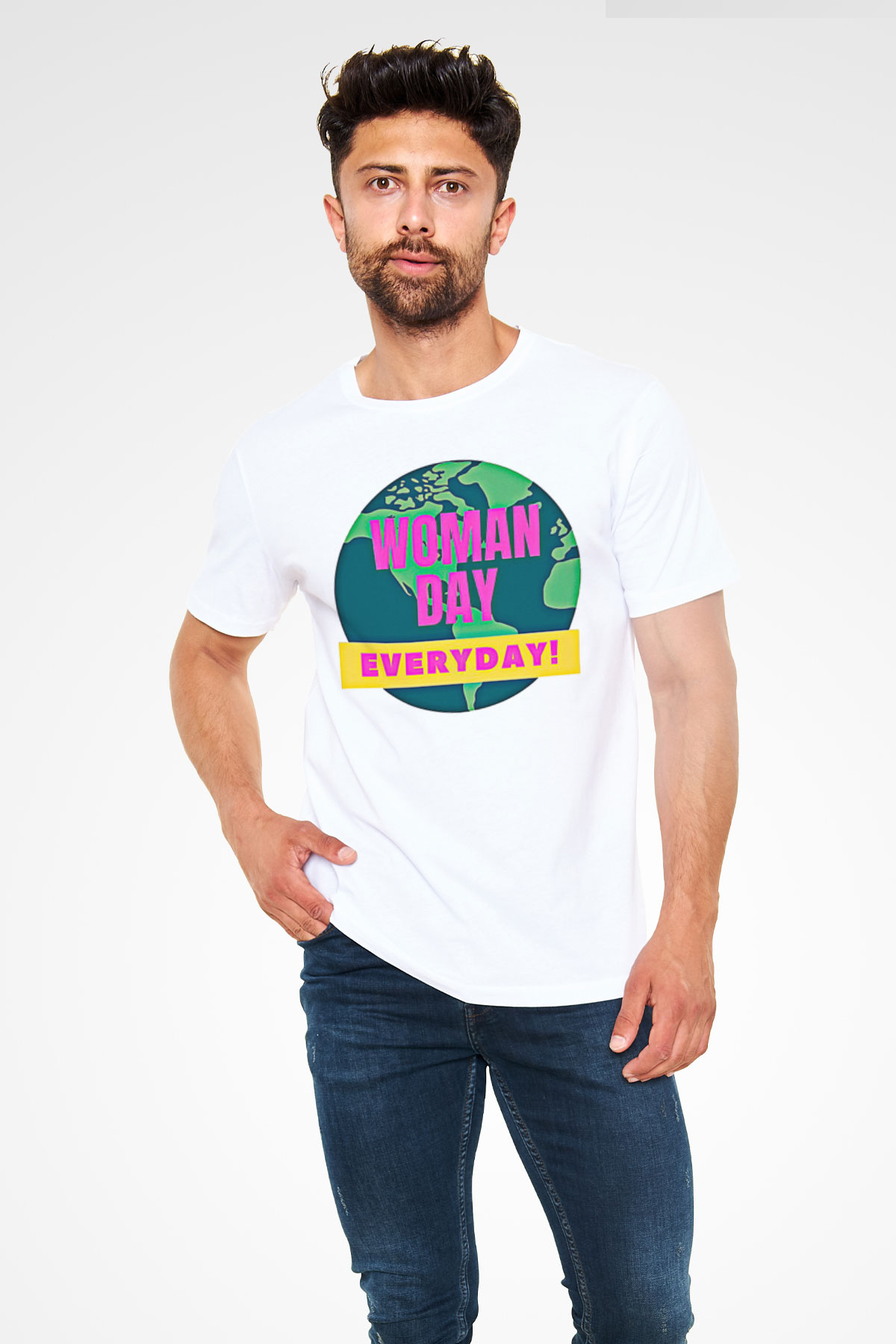 Kadınlar Günü Baskılı Unisex Beyaz Tişört - Tshirt