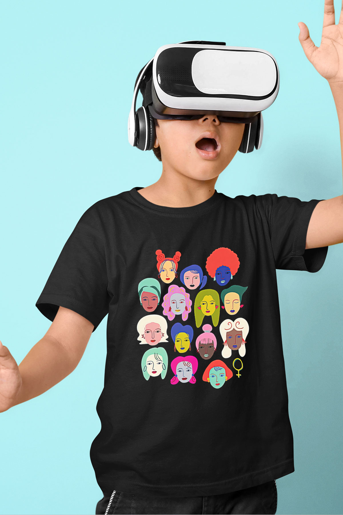 Kadınlar Günü Baskılı Unisex Siyah Çocuk Tişört - Tshirt