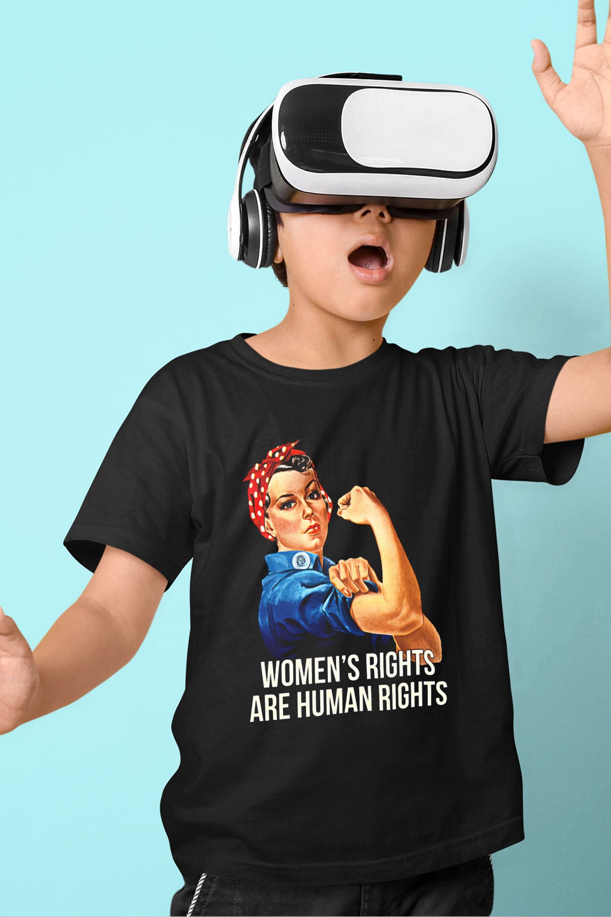 Kadınlar Günü Baskılı Unisex Siyah Çocuk Tişört - Tshirt