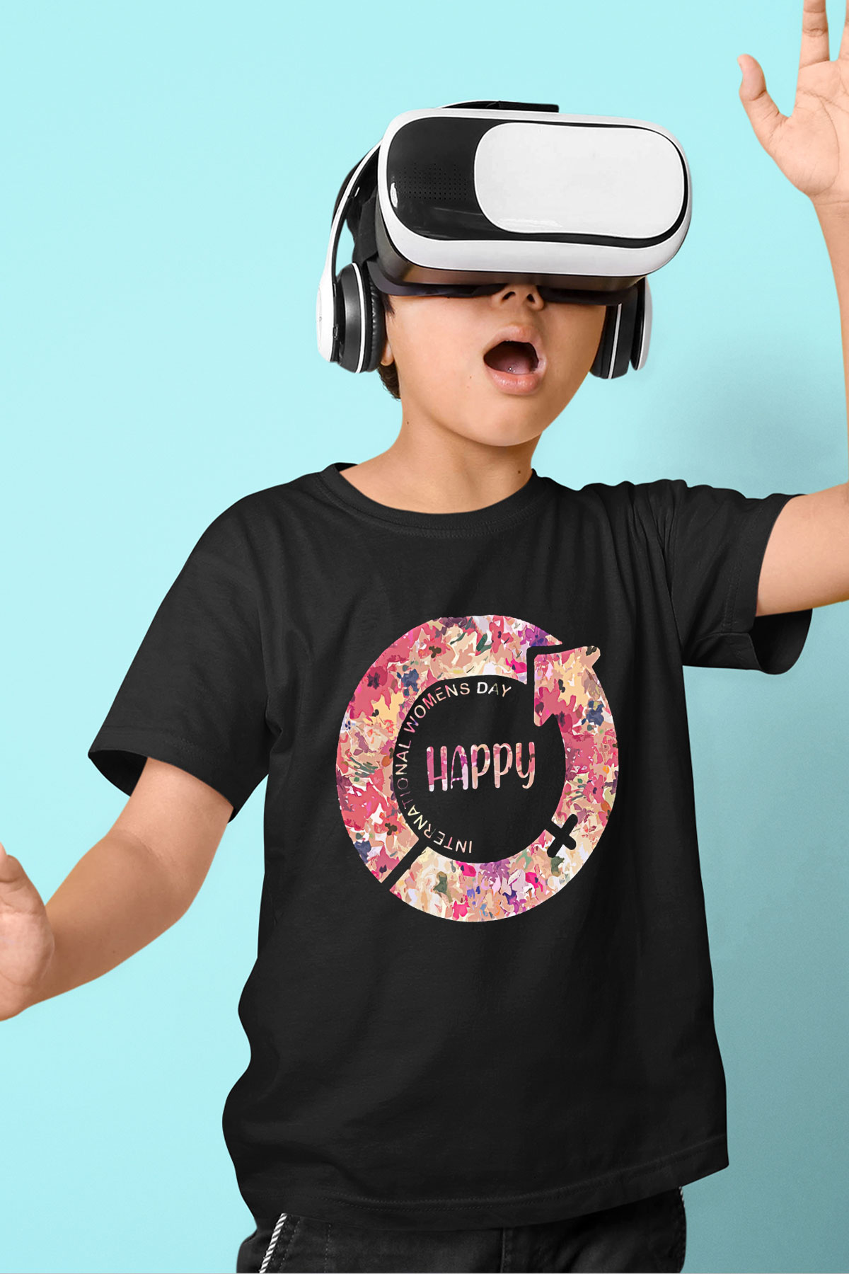 Kadınlar Günü Baskılı Unisex Siyah Çocuk Tişört - Tshirt