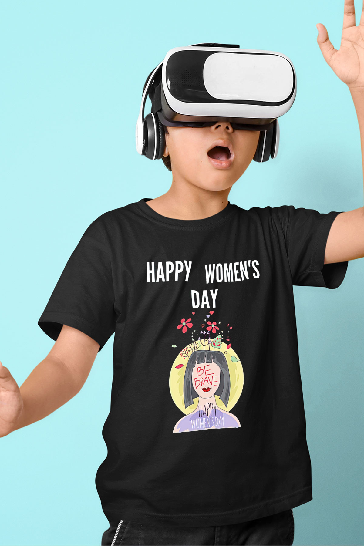 Kadınlar Günü Baskılı Unisex Siyah Çocuk Tişört - Tshirt
