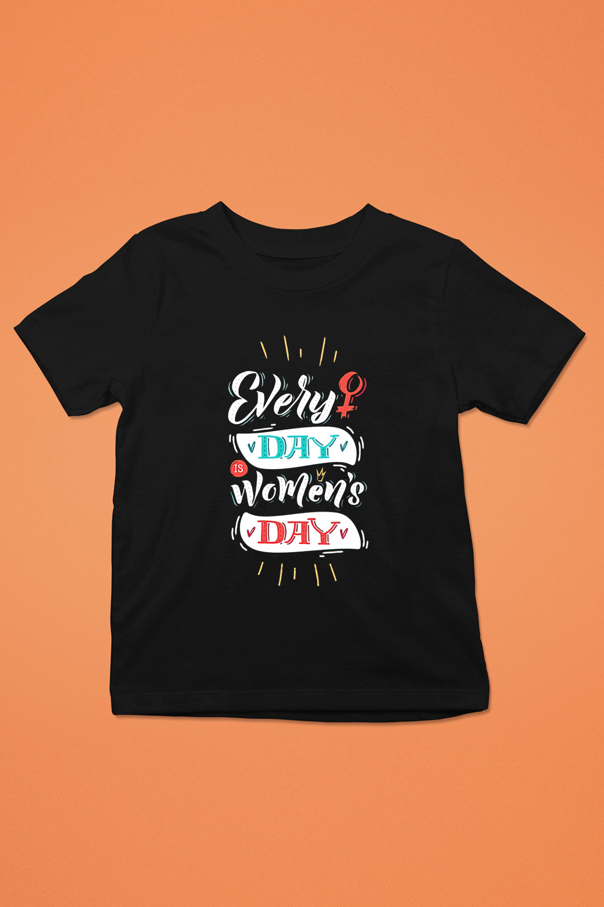 Kadınlar Günü Baskılı Unisex Siyah Çocuk Tişört - Tshirt