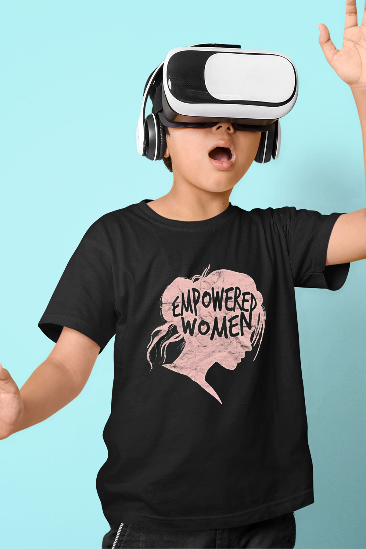 Kadınlar Günü Baskılı Unisex Siyah Çocuk Tişört - Tshirt