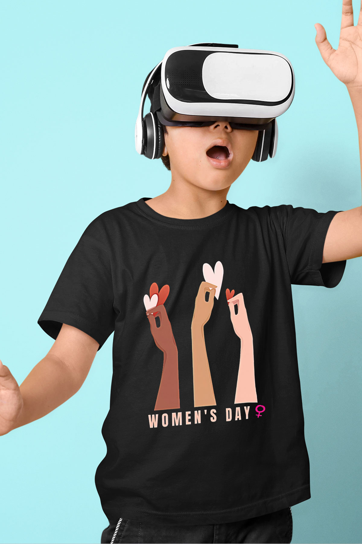 Kadınlar Günü Baskılı Unisex Siyah Çocuk Tişört - Tshirt