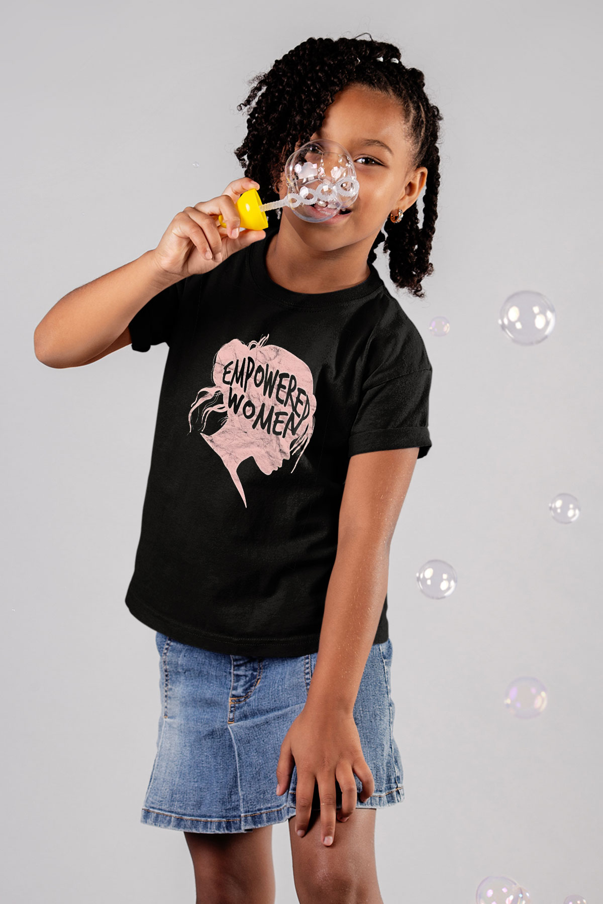 Kadınlar Günü Baskılı Unisex Siyah Çocuk Tişört - Tshirt