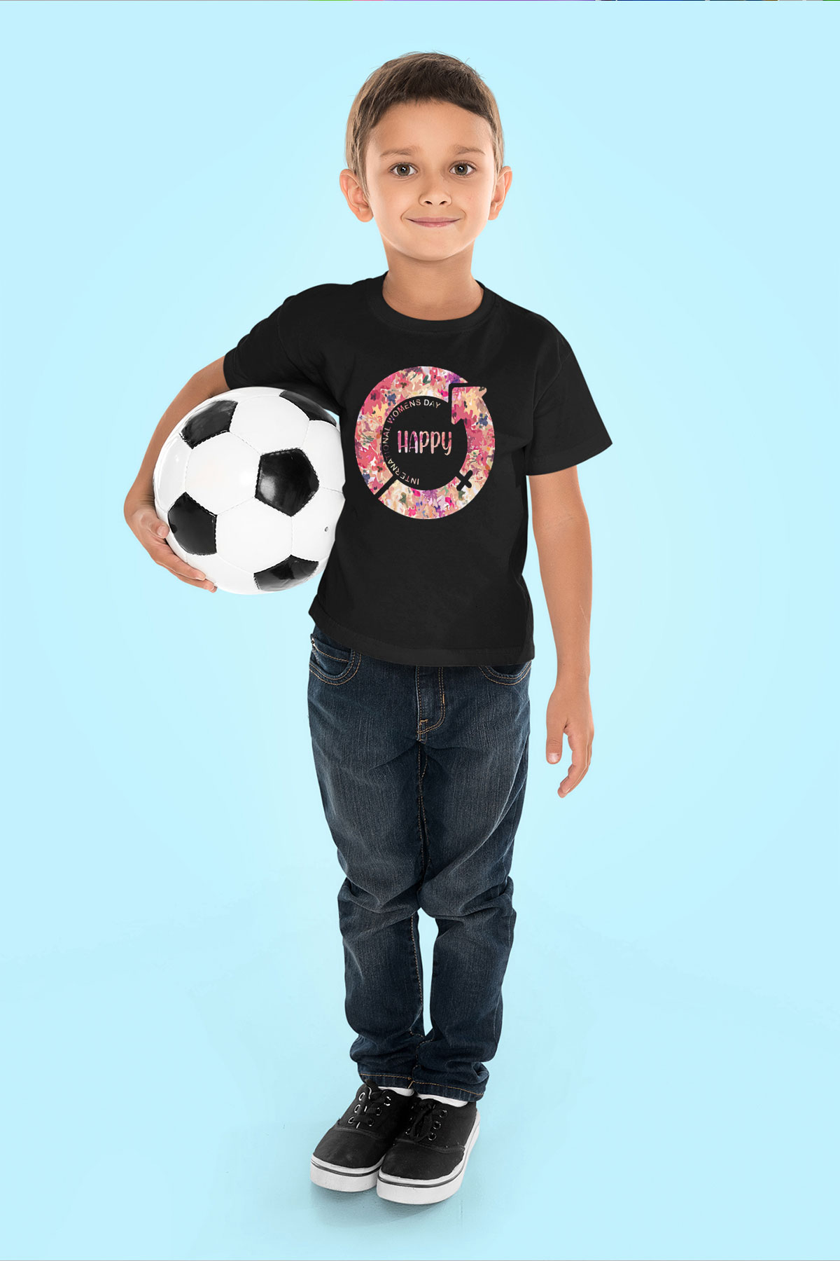 Kadınlar Günü Baskılı Unisex Siyah Çocuk Tişört - Tshirt