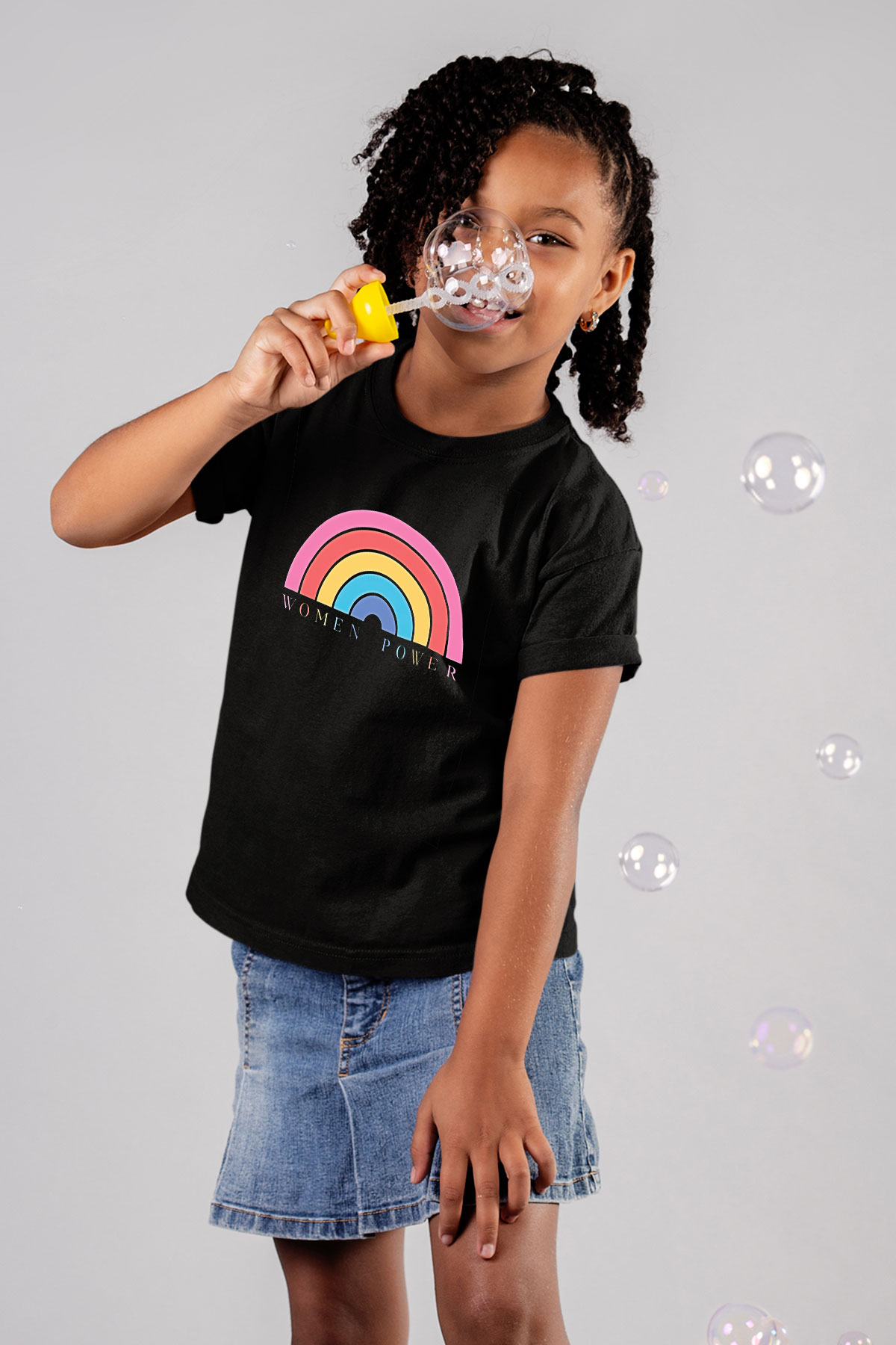 Kadınlar Günü Baskılı Unisex Siyah Çocuk Tişört - Tshirt