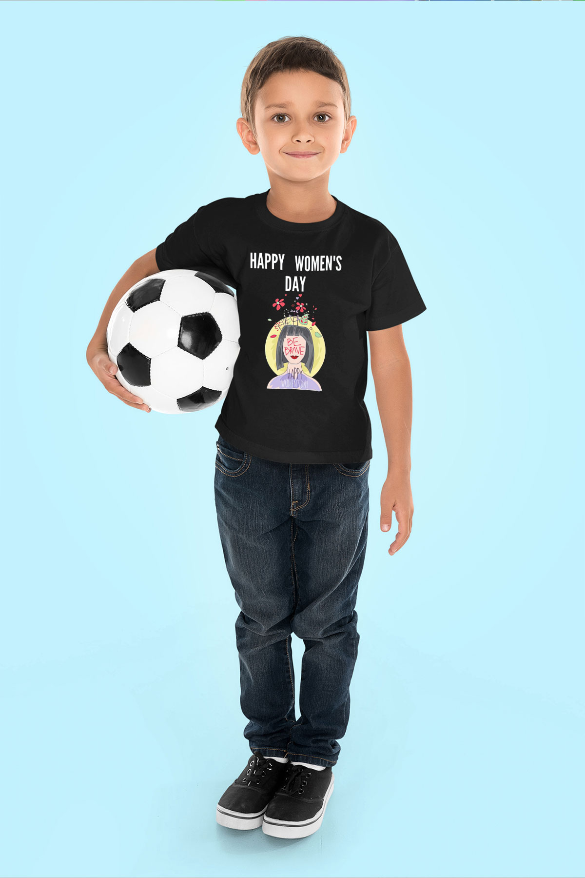 Kadınlar Günü Baskılı Unisex Siyah Çocuk Tişört - Tshirt