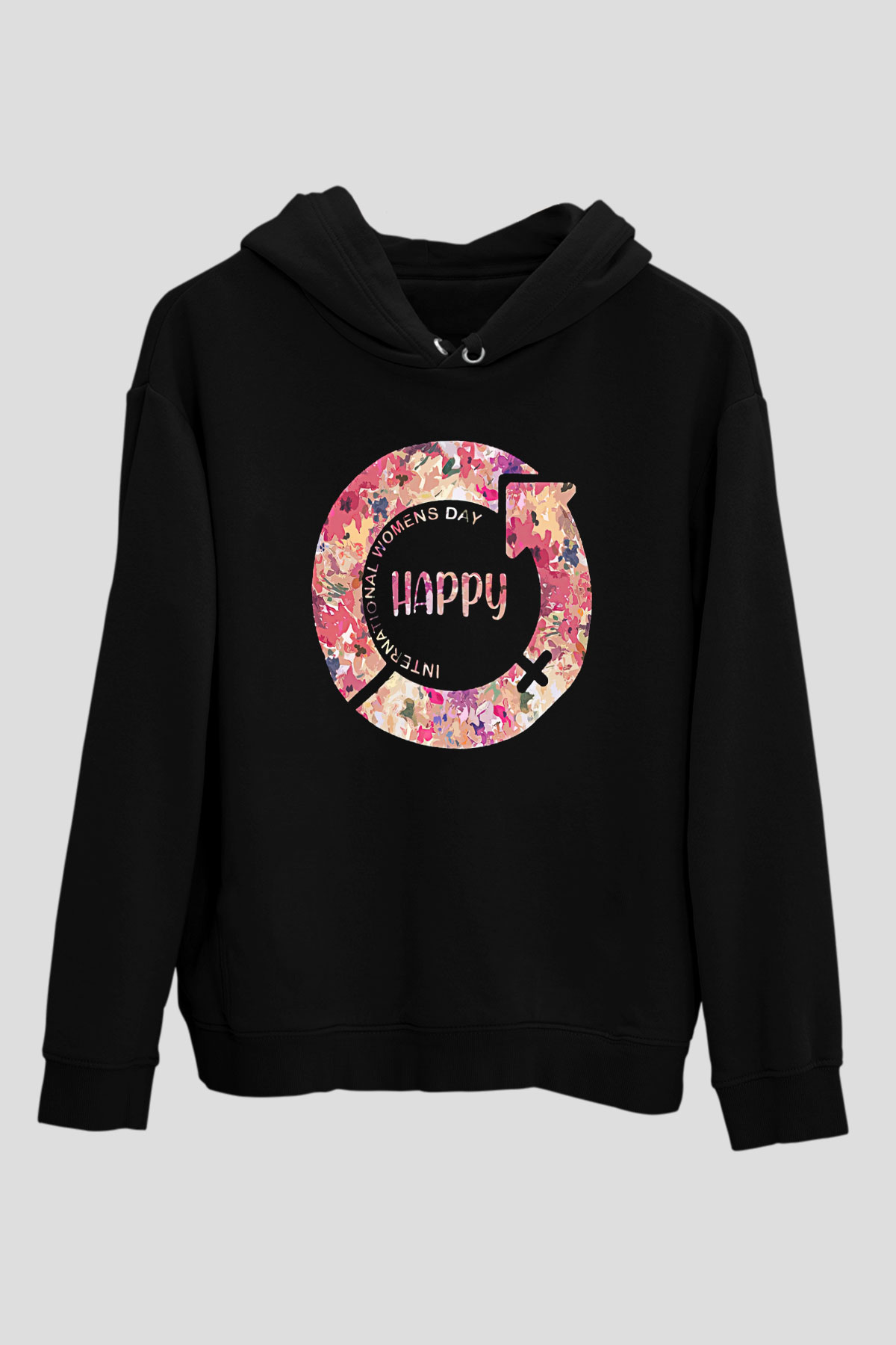 Kadınlar Günü Baskılı Unisex Siyah Hoodie