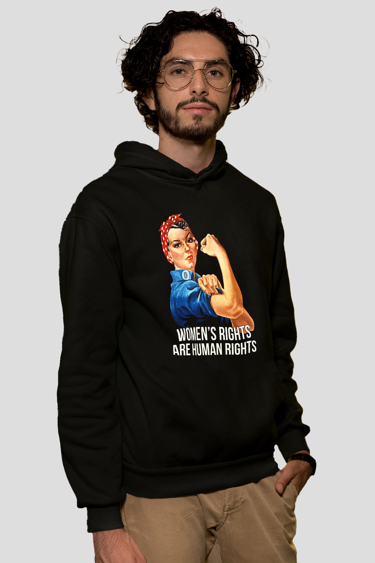 Kadınlar Günü Baskılı Unisex Siyah Hoodie