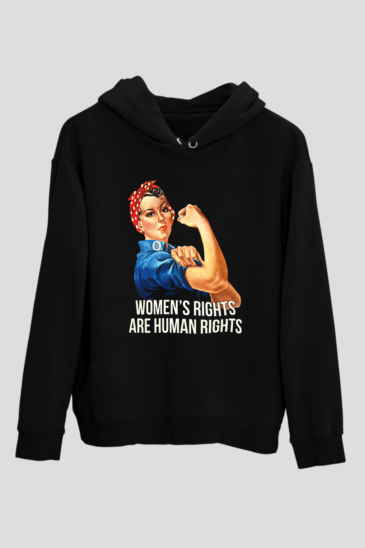 Kadınlar Günü Baskılı Unisex Siyah Hoodie
