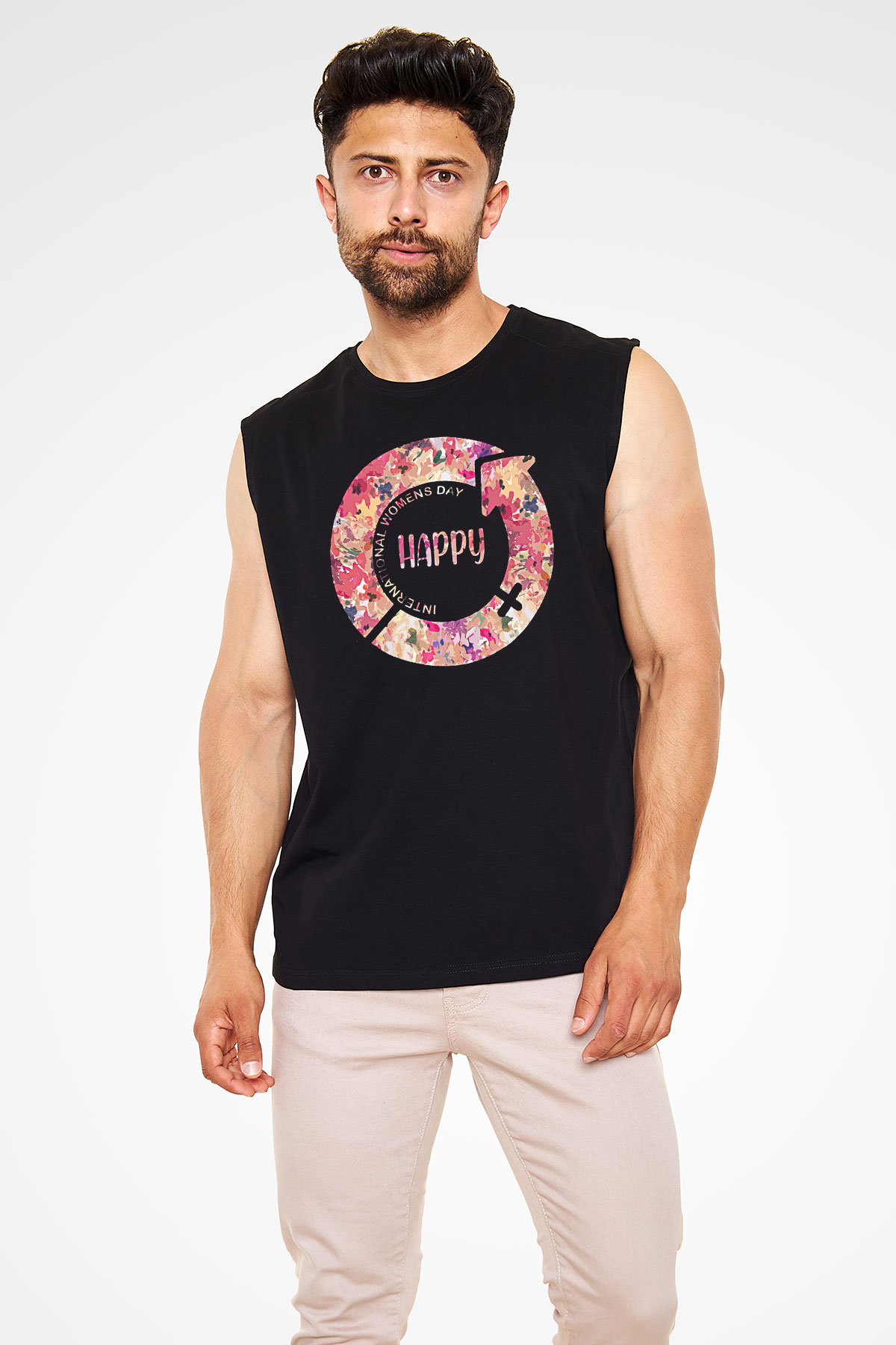 Kadınlar Günü Baskılı Unisex Siyah Kolsuz Tişört - Tshirt