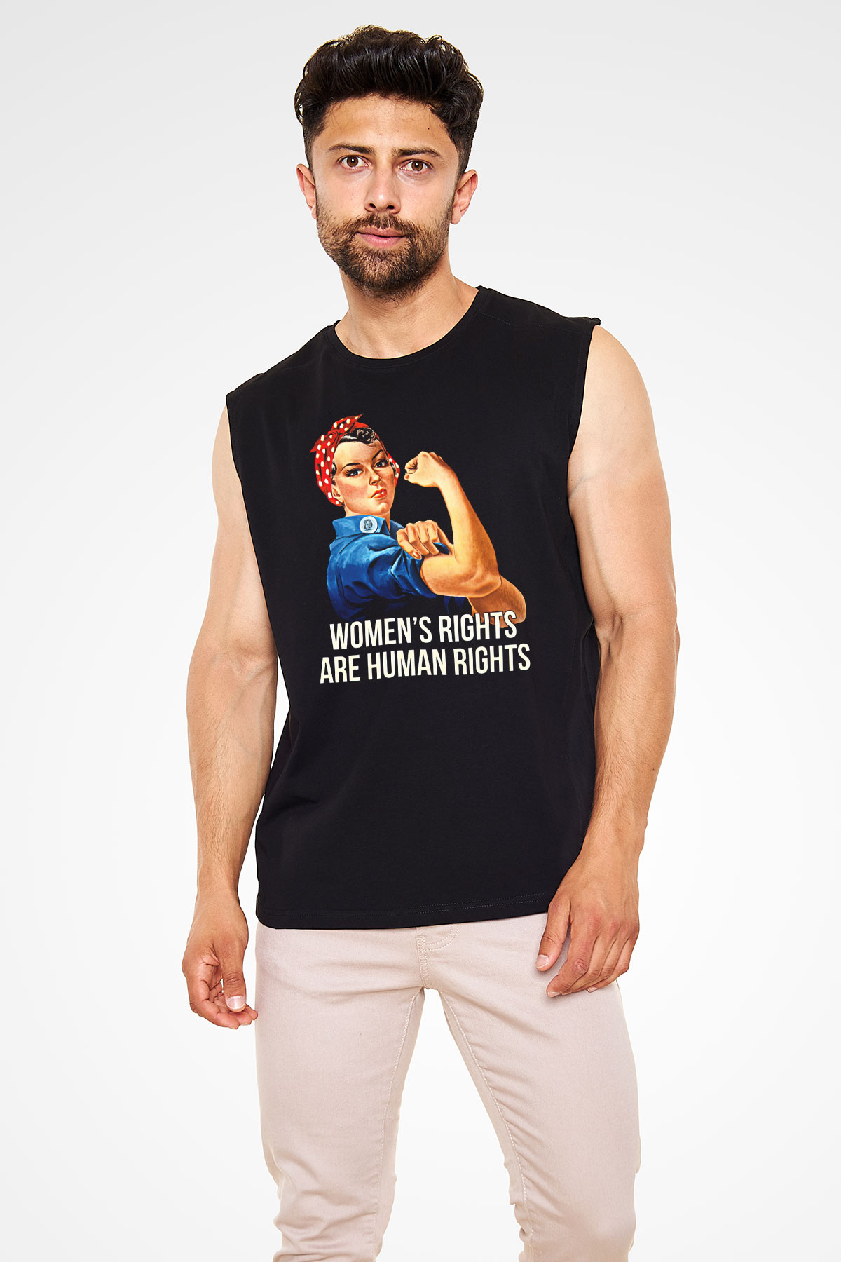 Kadınlar Günü Baskılı Unisex Siyah Kolsuz Tişört - Tshirt