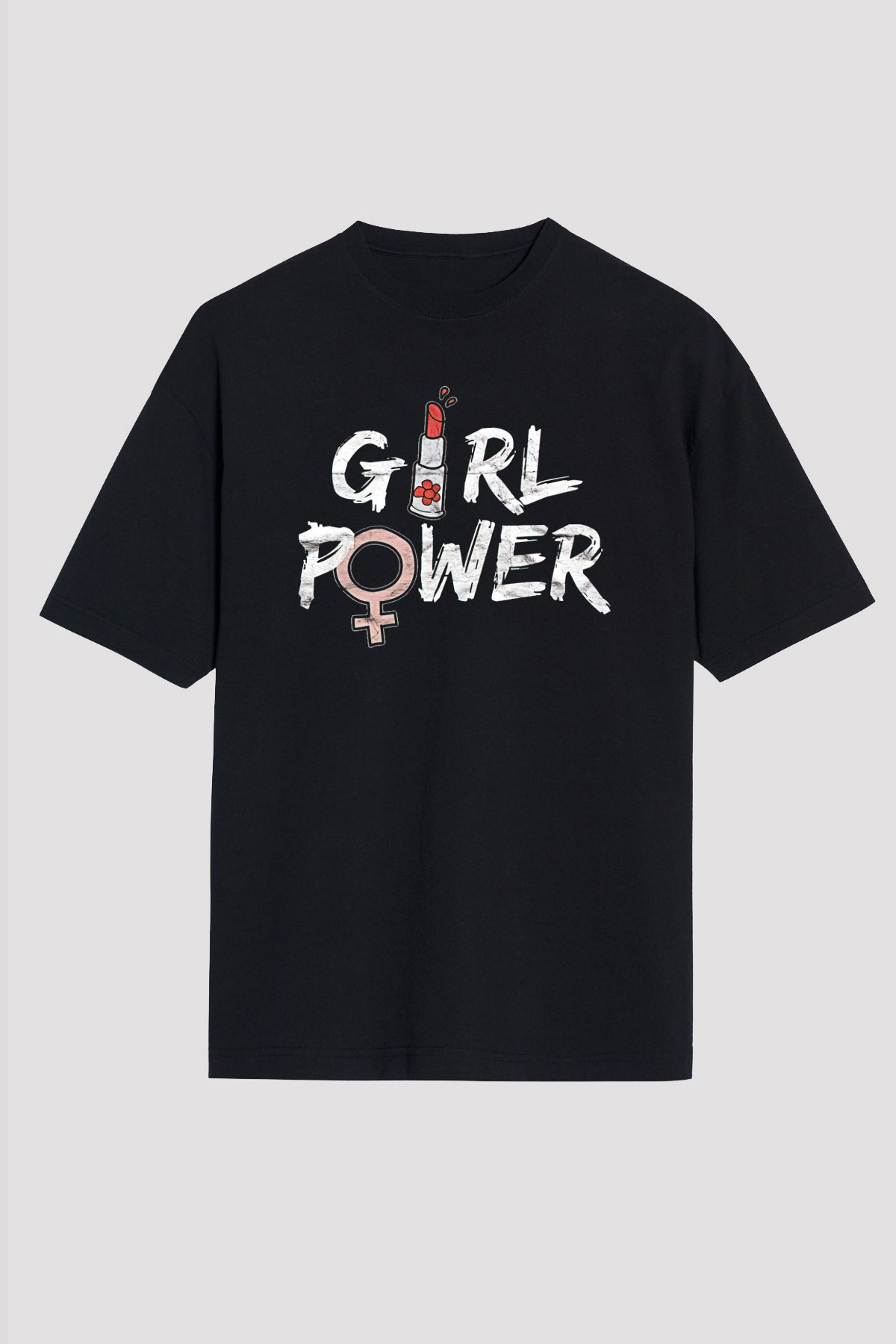 Kadınlar Günü Baskılı Unisex Siyah Oversize Tişört - Tshirt