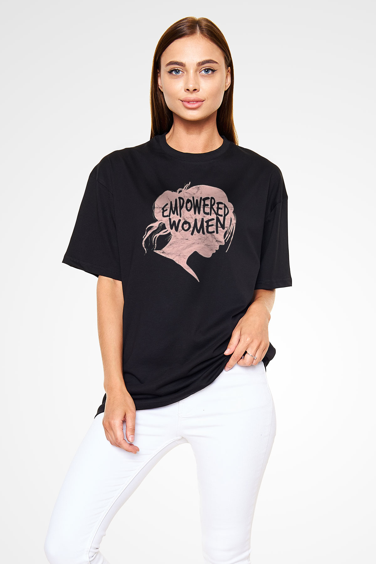 Kadınlar Günü Baskılı Unisex Siyah Oversize Tişört - Tshirt