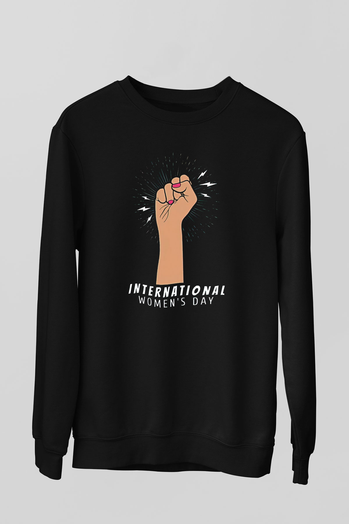 Kadınlar Günü Baskılı Unisex Siyah Sweatshirt