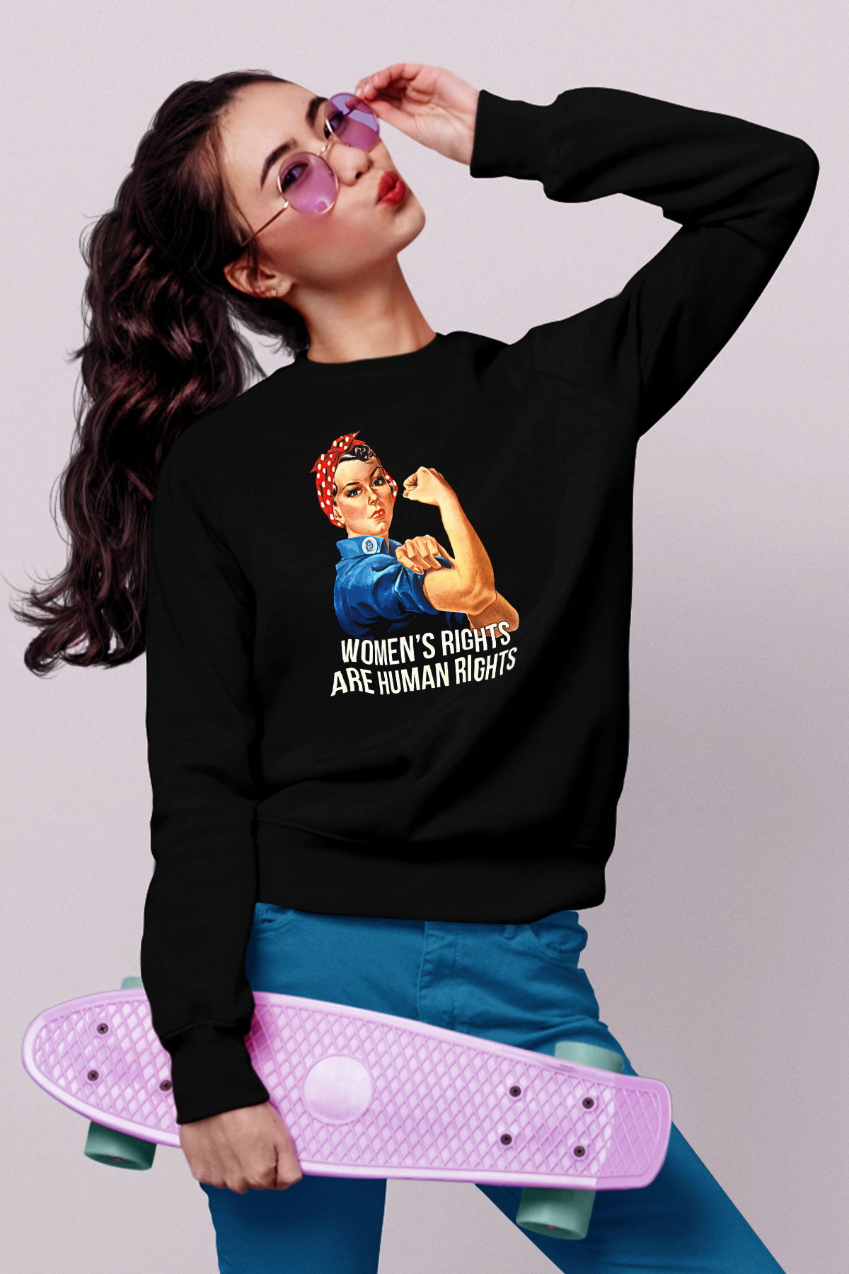 Kadınlar Günü Baskılı Unisex Siyah Sweatshirt