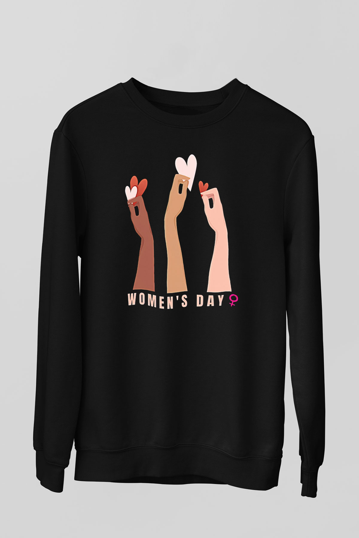 Kadınlar Günü Baskılı Unisex Siyah Sweatshirt