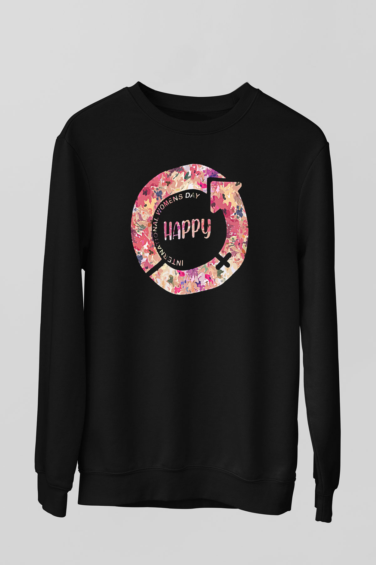 Kadınlar Günü Baskılı Unisex Siyah Sweatshirt