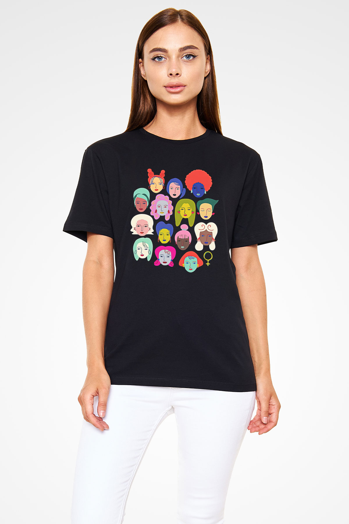 Kadınlar Günü Baskılı Unisex Siyah Tişört - Tshirt