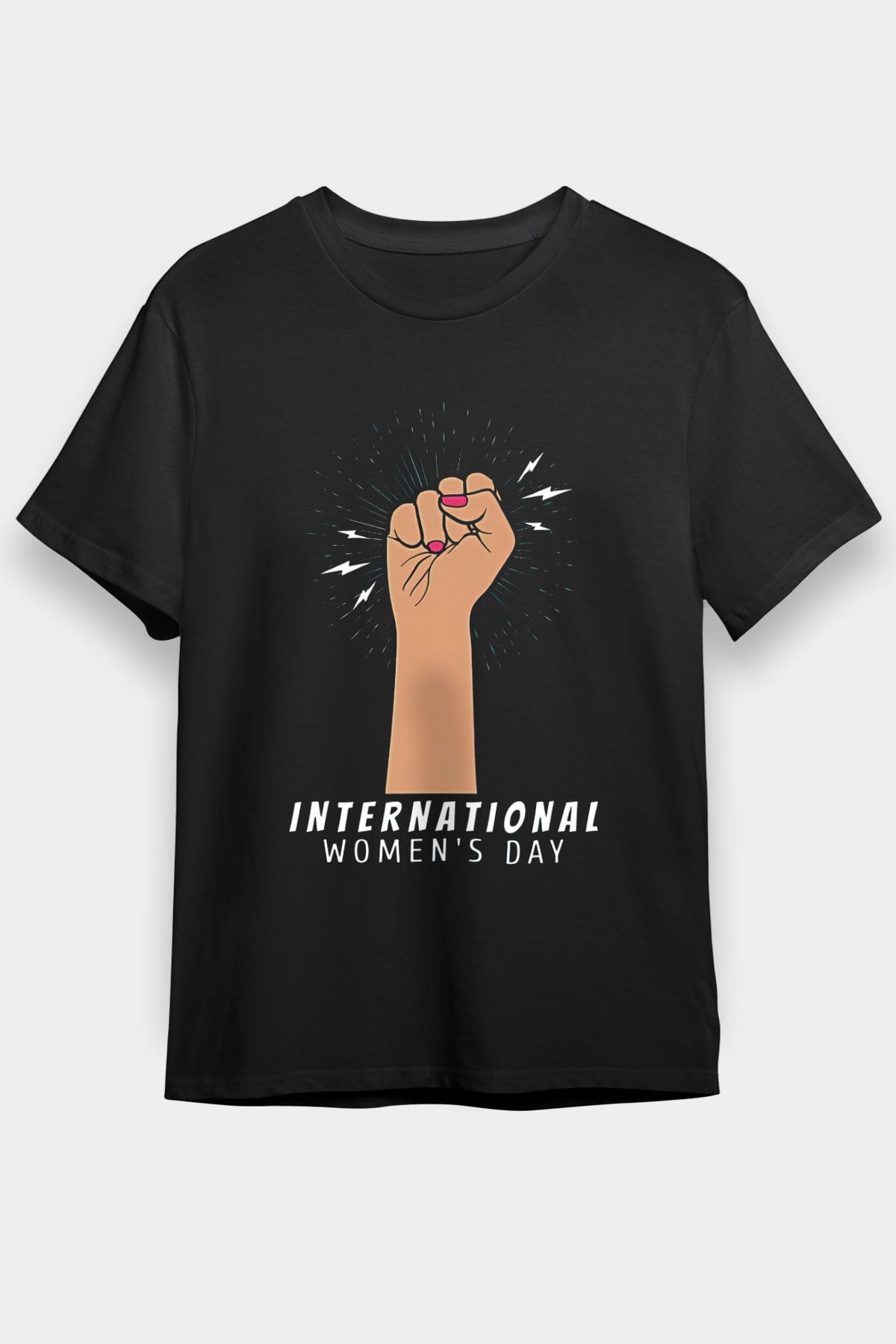 Kadınlar Günü Baskılı Unisex Siyah Tişört - Tshirt