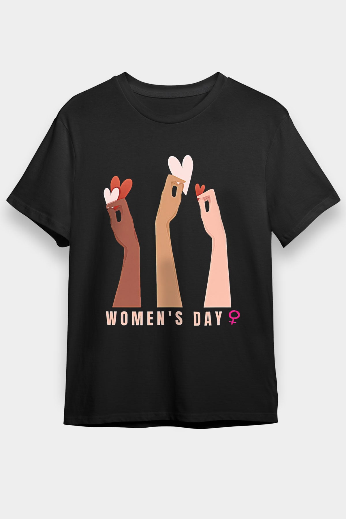 Kadınlar Günü Baskılı Unisex Siyah Tişört - Tshirt