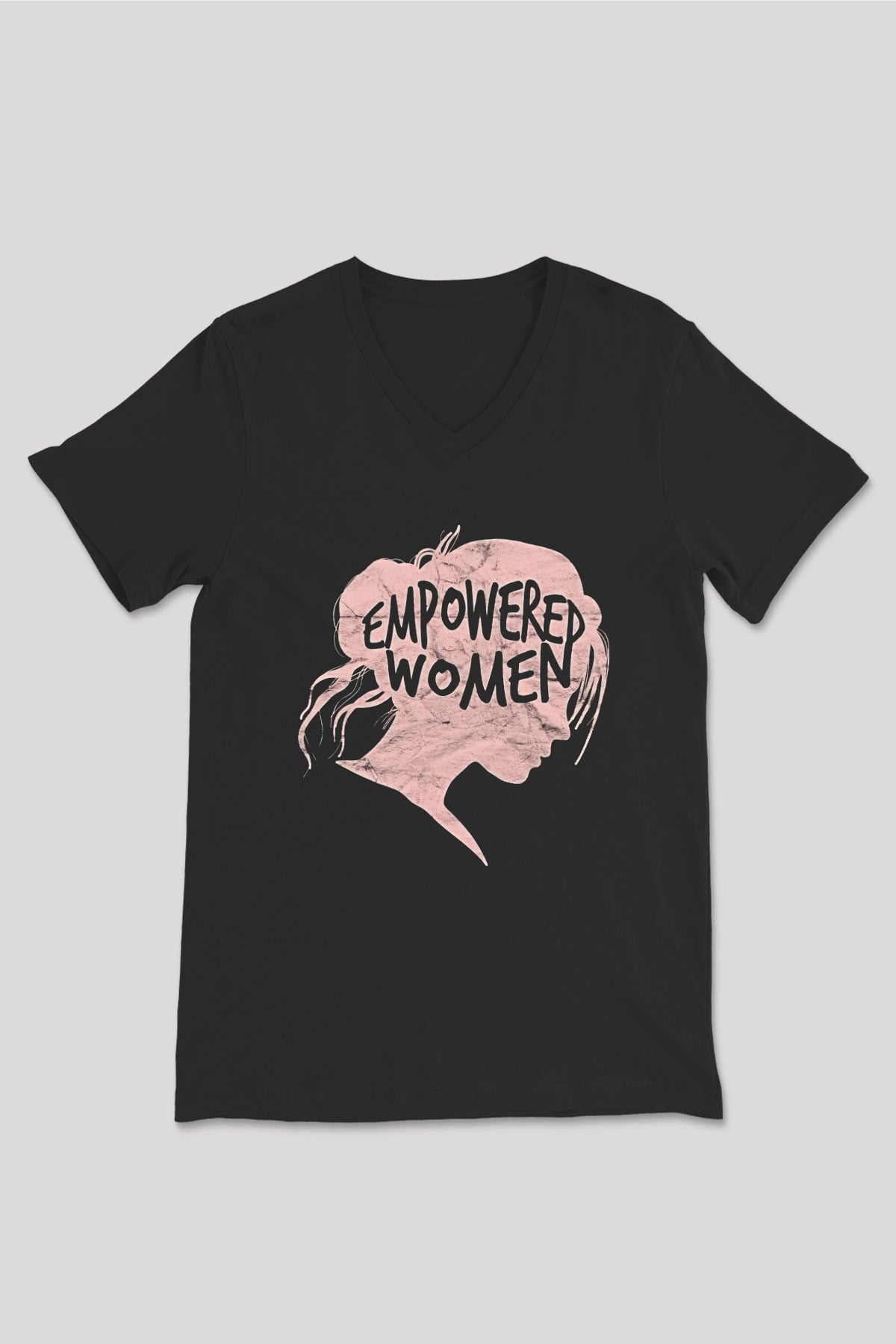 Kadınlar Günü Baskılı Unisex Siyah V Yaka Tişört - Tshirt