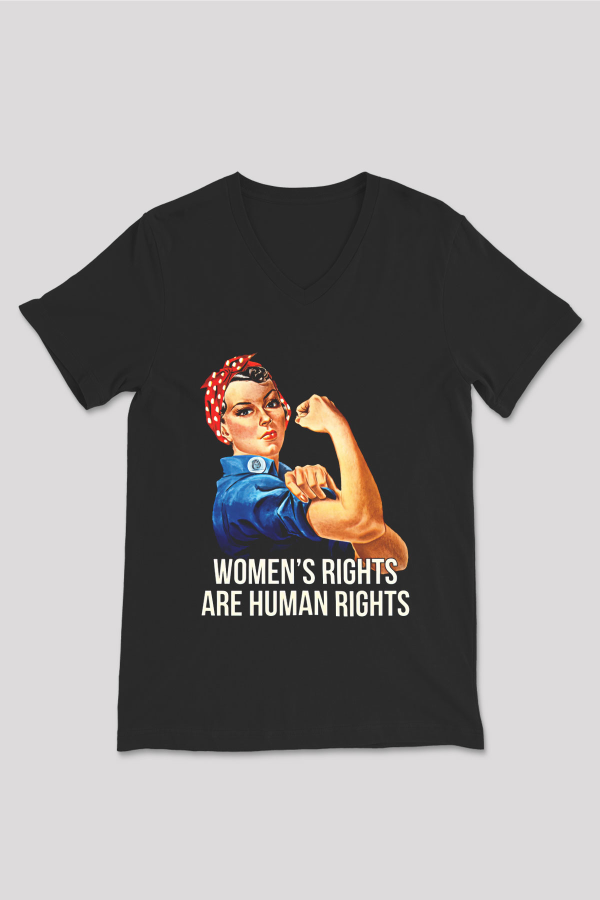 Kadınlar Günü Baskılı Unisex Siyah V Yaka Tişört - Tshirt