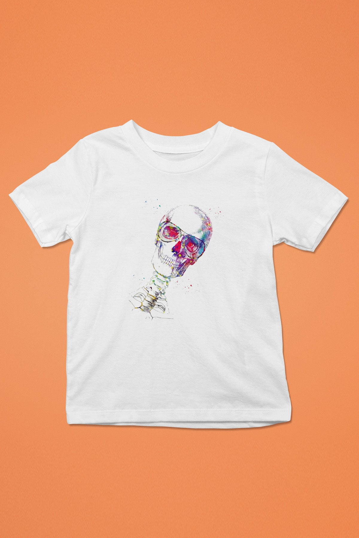 Kafatası Anatomi Baskılı Unisex Beyaz Çocuk Tişörtü - Tshirt