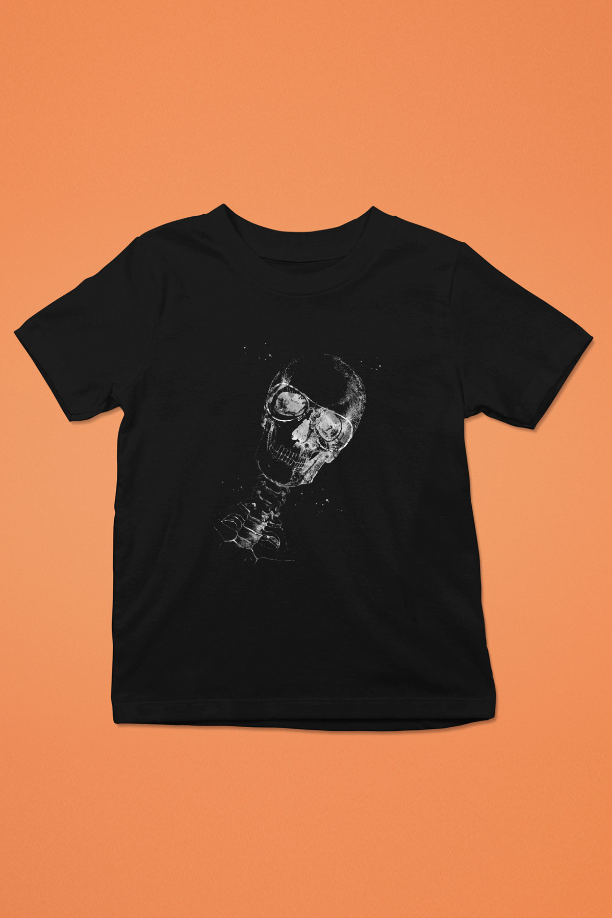 Kafatası Anatomi Baskılı Unisex Siyah Çocuk Tişörtü - Tshirt