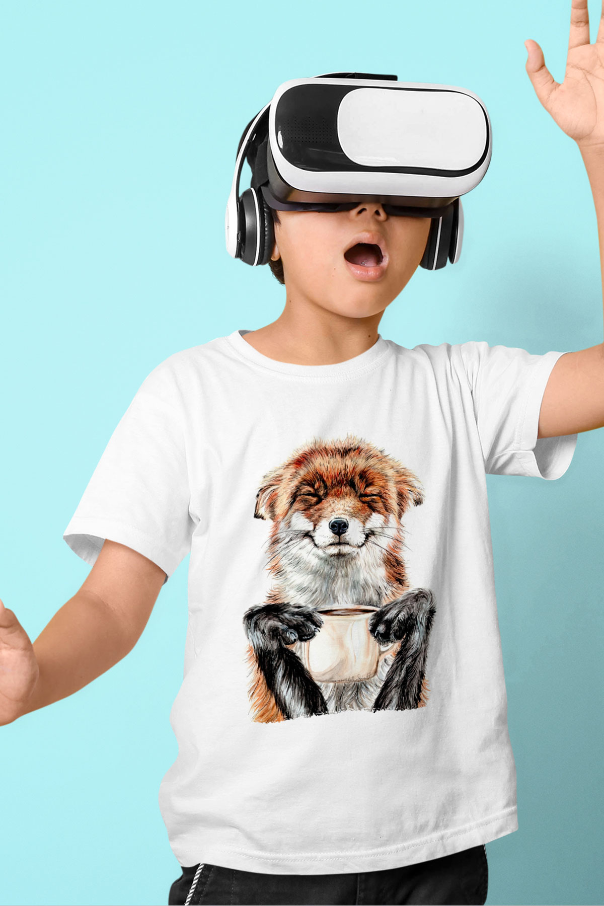 Kahve Kolik Baskılı Unisex Beyaz  Çocuk Tişört