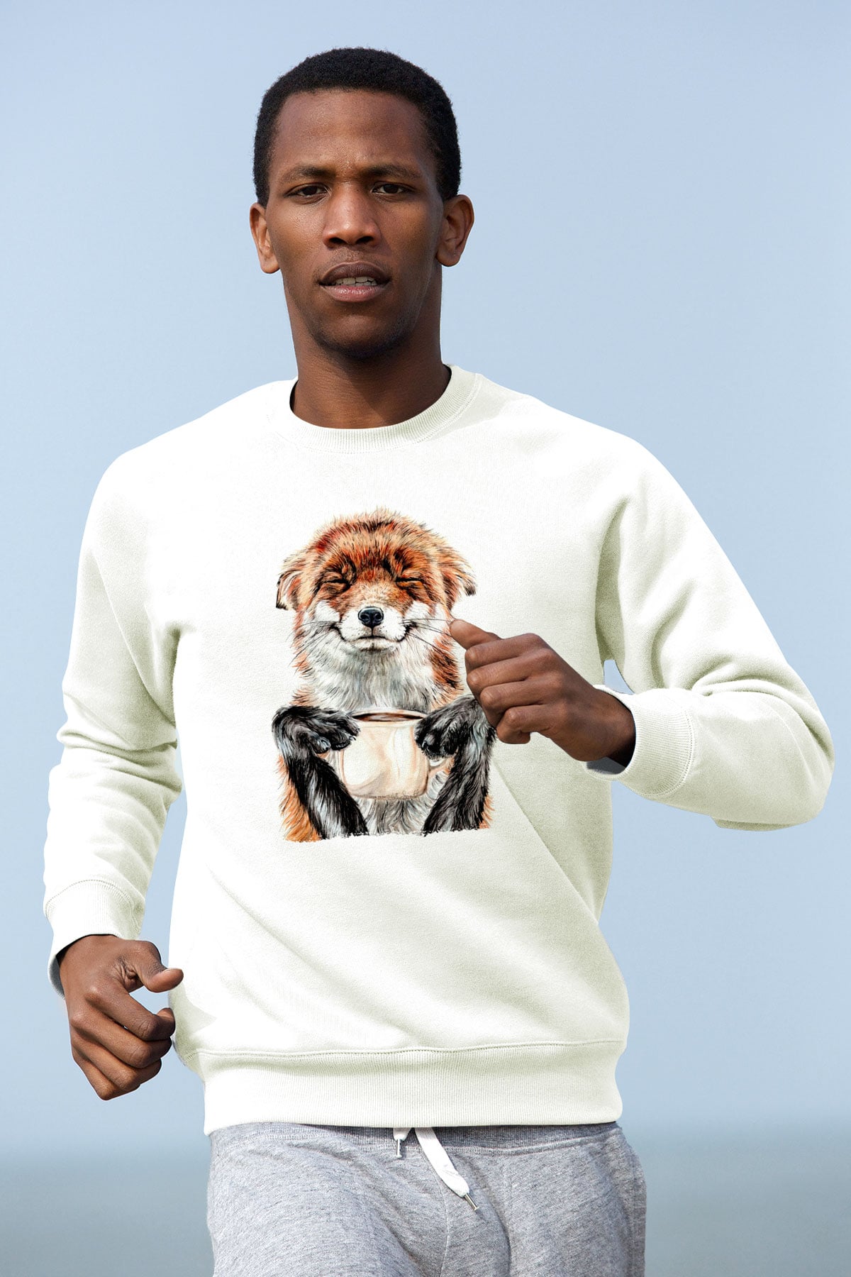 Kahve Kolik Baskılı Unisex Beyaz  Sweatshirt