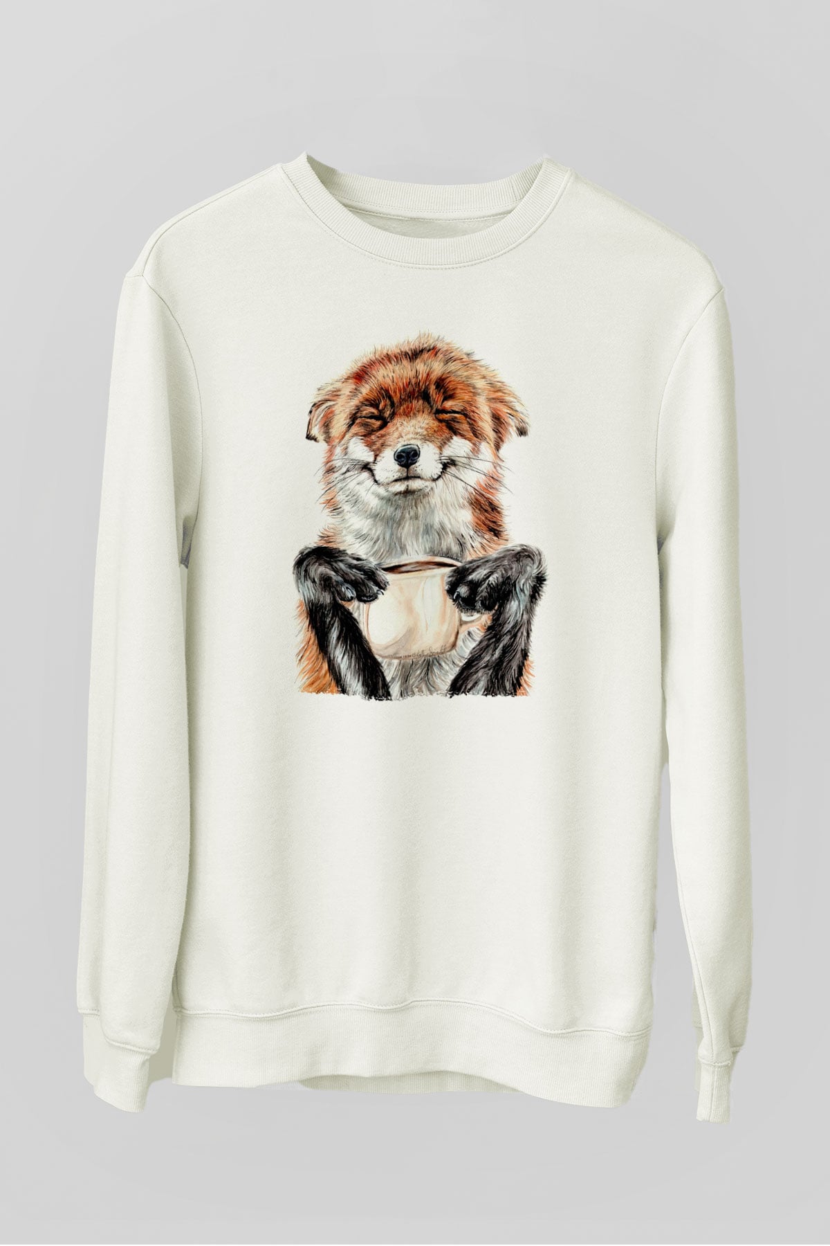 Kahve Kolik Baskılı Unisex Beyaz  Sweatshirt