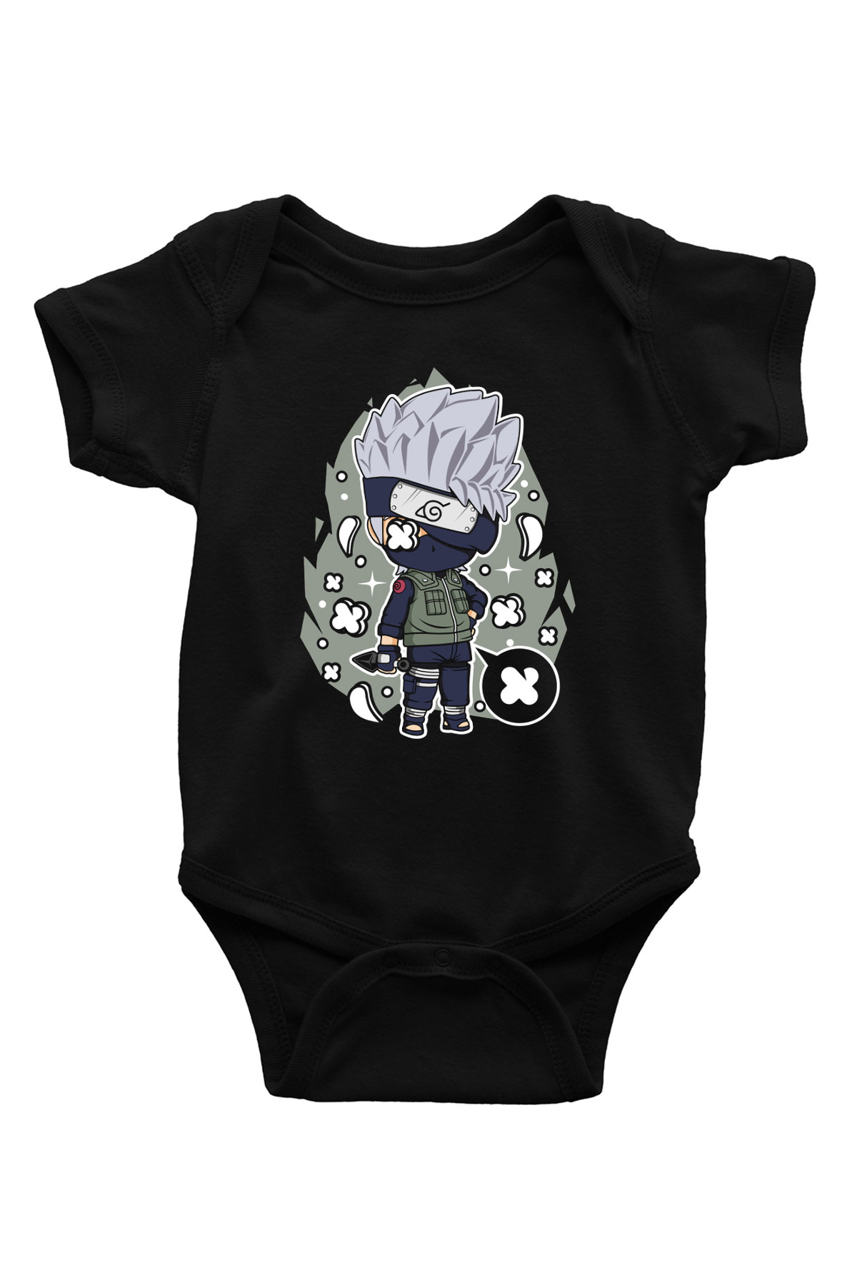 Kakashi Baskılı Unisex Siyah Bebek Body - Zıbın
