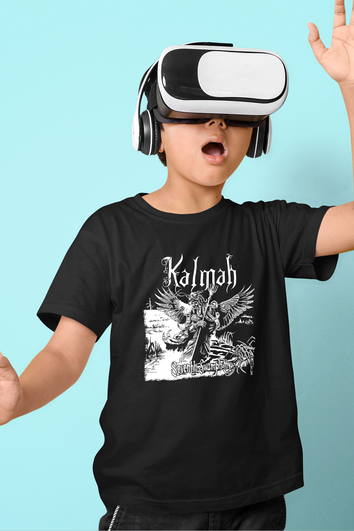 Kalmah Baskılı Unisex Siyah Çocuk Tişört - Tshirt