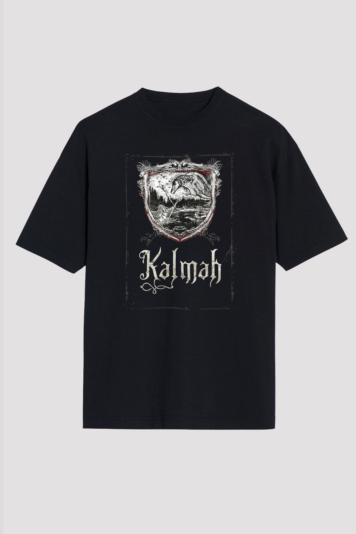 Kalmah Baskılı Unisex Siyah Oversize Tişört - Tshirt