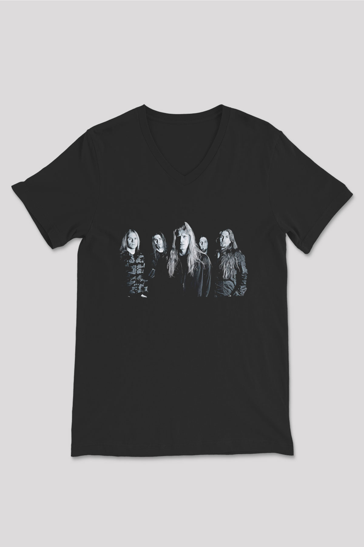 Kalmah Baskılı Unisex Siyah V Yaka Tişört - Tshirt