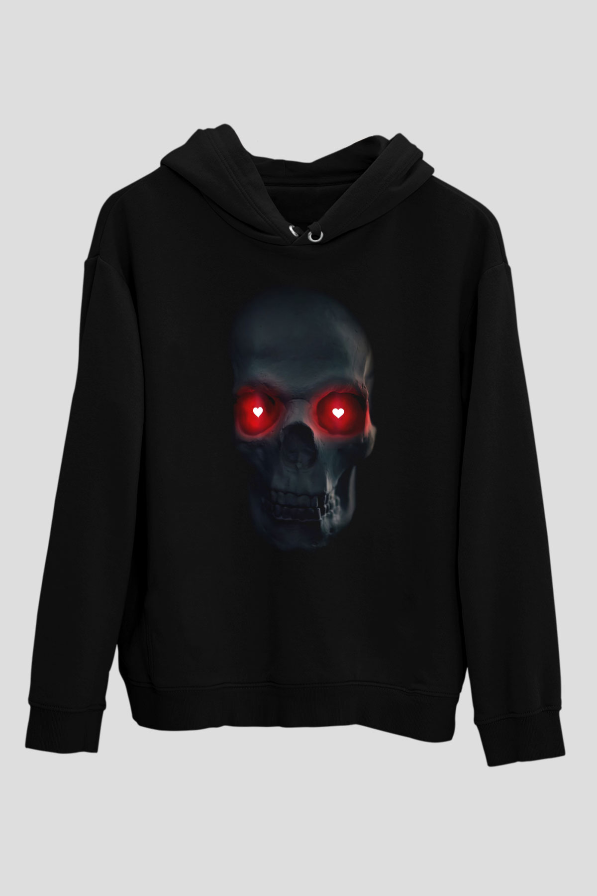 Kalp Gözlü KurukafaSiyah  Unisex Hoodie