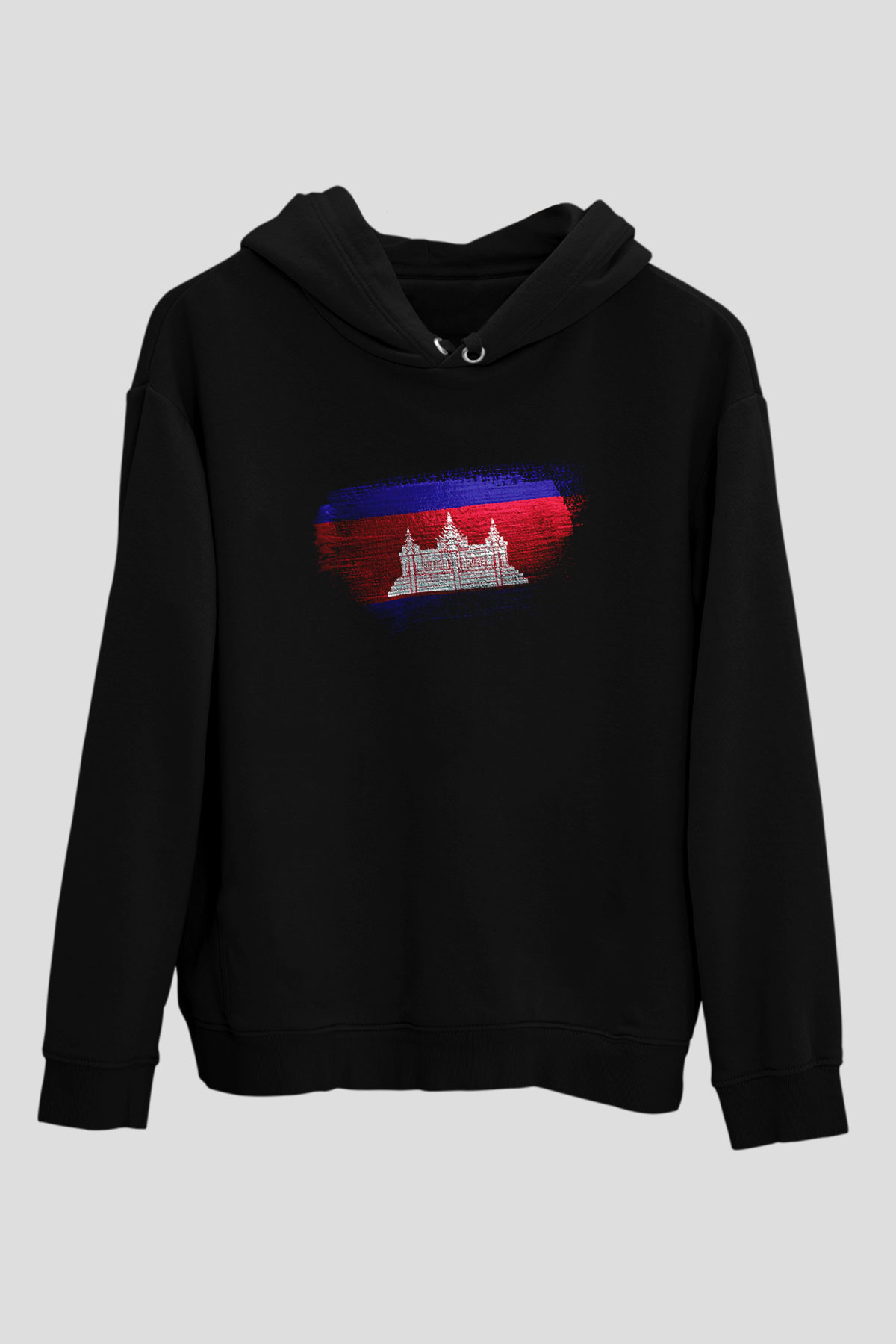 Kamboçya - Cambodia Bayrağı Baskılı Unisex Siyah Hoodie