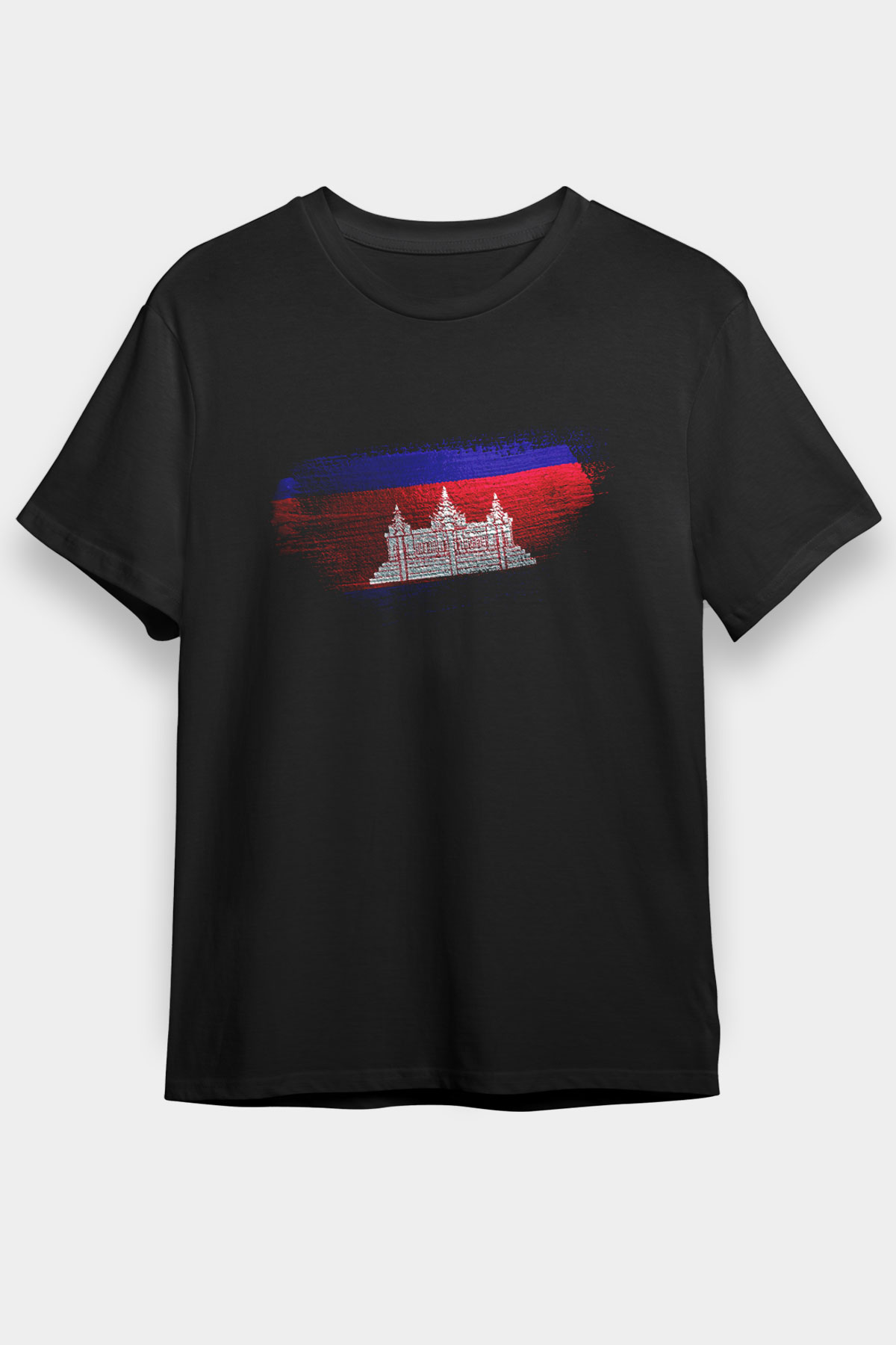 Kamboçya - Cambodia Bayrağı Baskılı Unisex Siyah Tişört