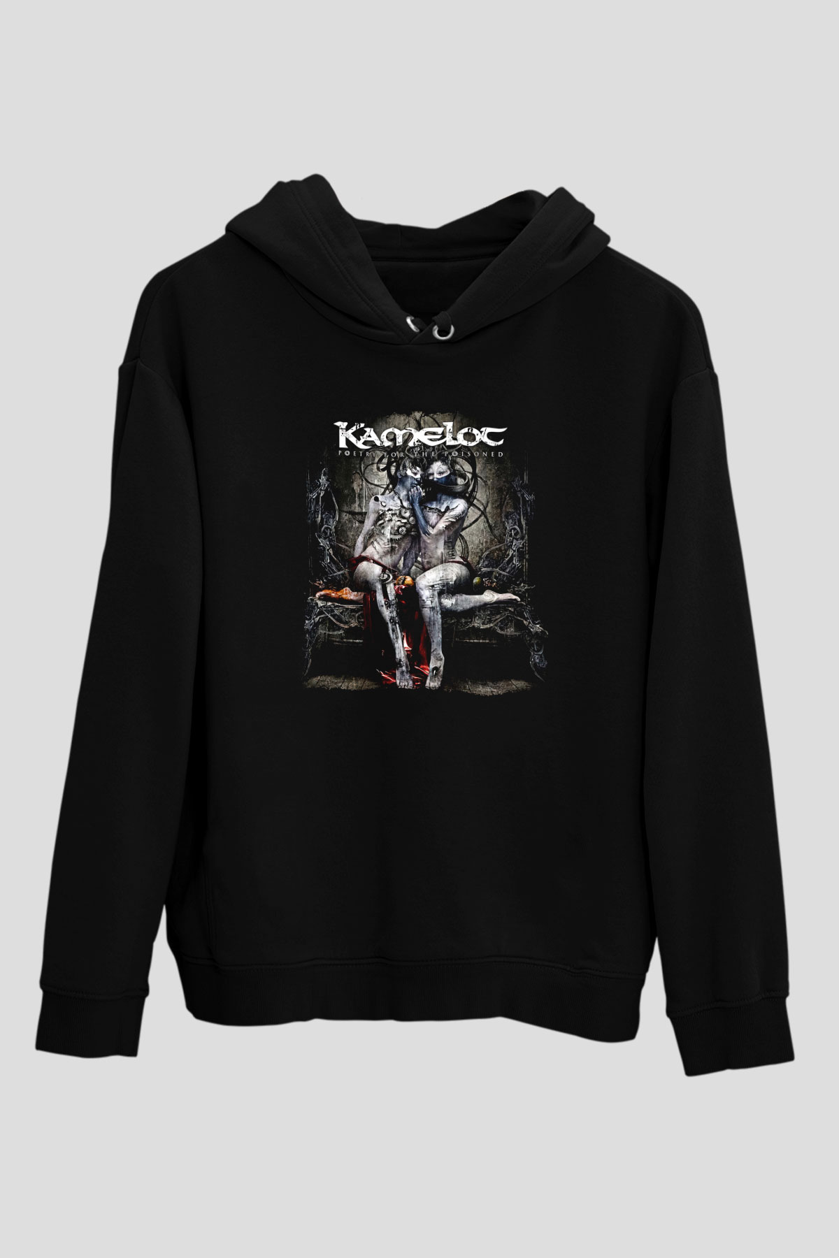 Kamelot Baskılı Unisex Siyah Kapüşonlu Sweatshirt